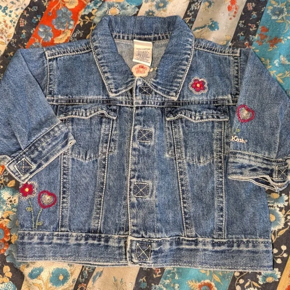 Oshkosh baby bgosh Y2K floral‎ embroidered denim jacket infant size 3/6 months